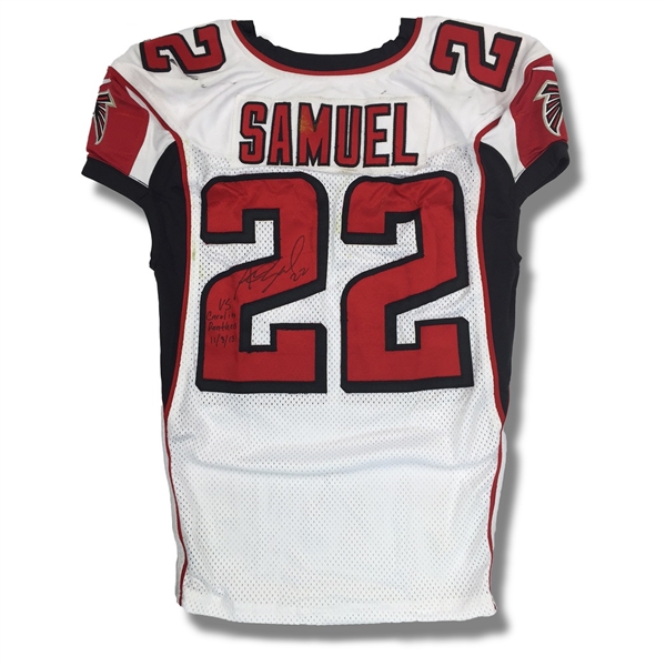 Asante Samuel 2013 Atlanta Falcons Game Worn & Autographed Jersey (Unwashed)