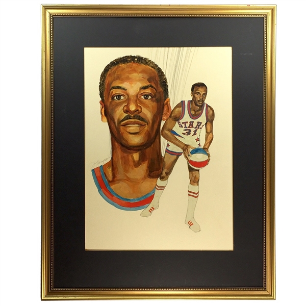 Zelmo Beaty Original Water Color Painting - Framed Player Portrait (Beaty Collection LOA)