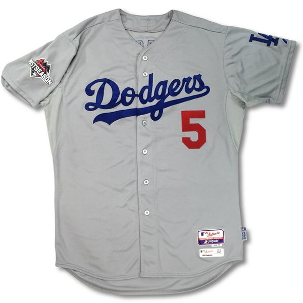 Corey Seager 2015 Los Angeles Dodgers Game Worn Rookie Playoff Jersey (Solid Use, Great Source)