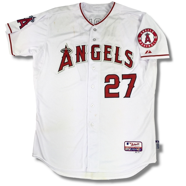Mike Trout 2015 Anaheim Angels Game Worn & Autographed Home Run Jersey (HR #34 Inscription, MLB Auth)