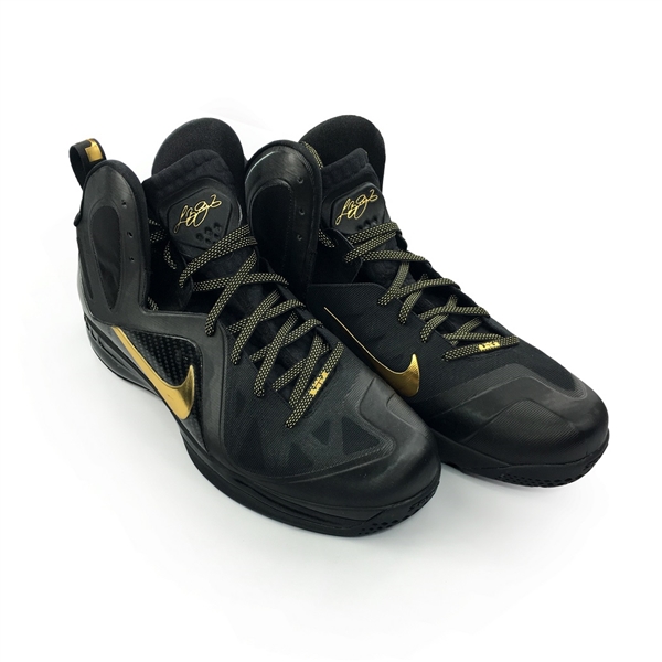 LeBron James 2011-12 Game Used Black/Gold Nike Shoes - Photomatched (Akron Childrens Hospital COA)