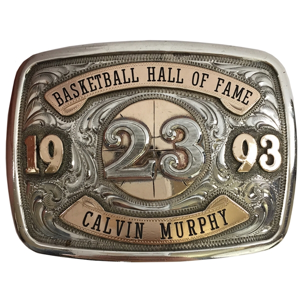 Calvin Murphy Basketball Hall of Fame Silver & Gold Belt Buckle gifted by Rudy Tomjonavich (Murphy LOA, GIA Analysis)