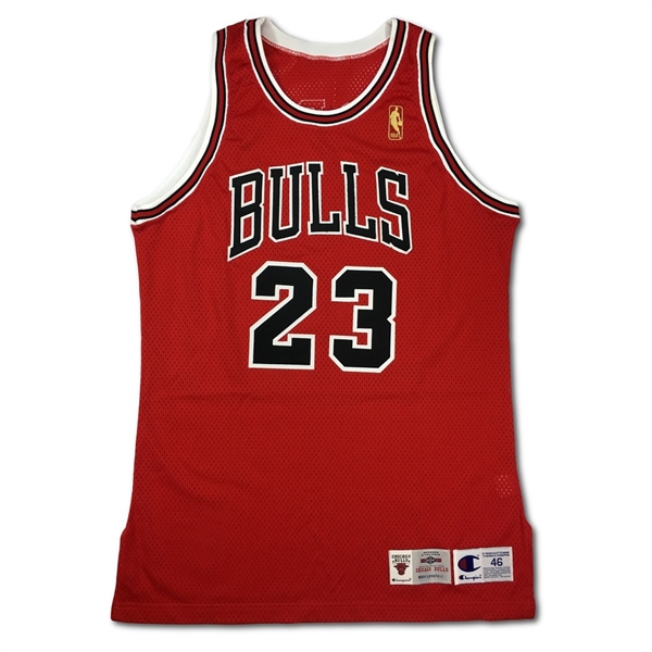 Michael Jordan 96-97 Chicago Bulls Professional Model/Cut Road Jersey - Gold NBA Logo