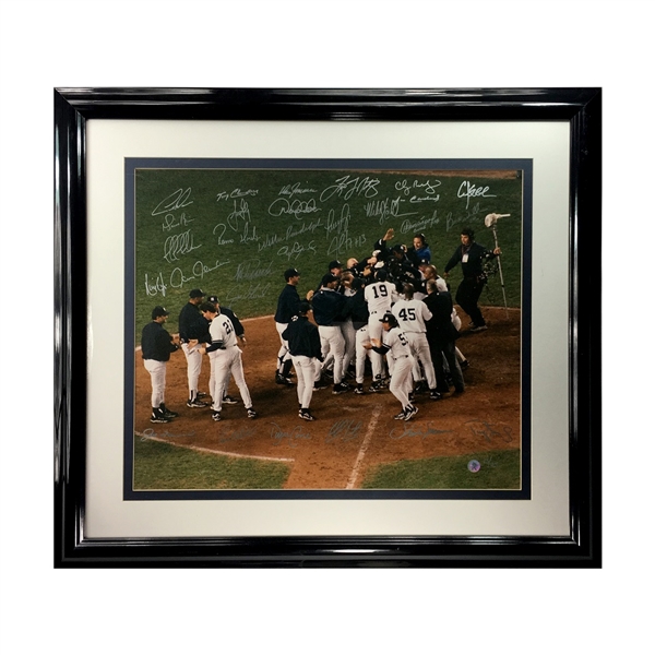 1999 NY Yankees Team Signed Framed Photograph - Derek Jeter, Rivera, Torre, Strawberry - 29 Sigs (JSA)