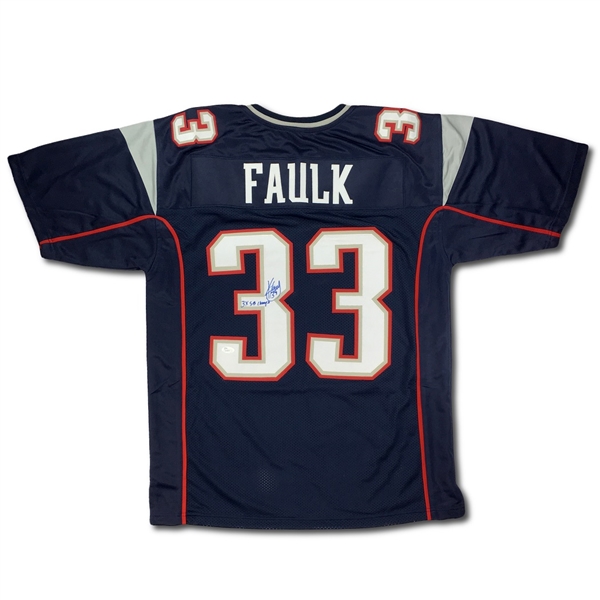Kevin Faulk Signed New England Patriots Navy Home Jersey - "3x SB Champs" Inscription (JSA)