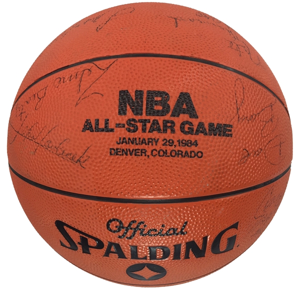 Denver 84 All-Star Weekend Autographed Basketball Dr.J, Pistol Pete, Moses, Robertson, Auerbach (21 Sigs, Beaty LOA)