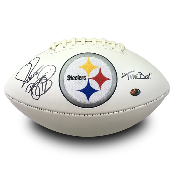 Jerome Bettis Signed & Inscribed "The Bus" Pittsburgh Steelers Team Logo Football (JSA, Bettis Holo)