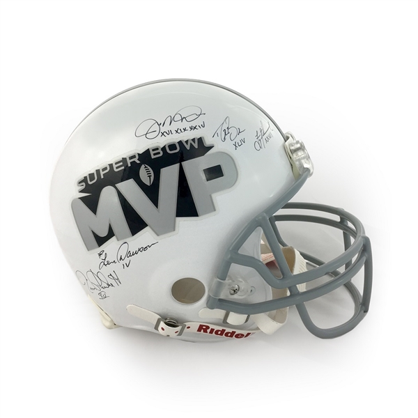 Joe Montana, Drew Brees, Troy Aikman, Plunkett & Dawson Signed & Inscribed Super Bowl MVP Proline Helmet (GT, Player Holos)