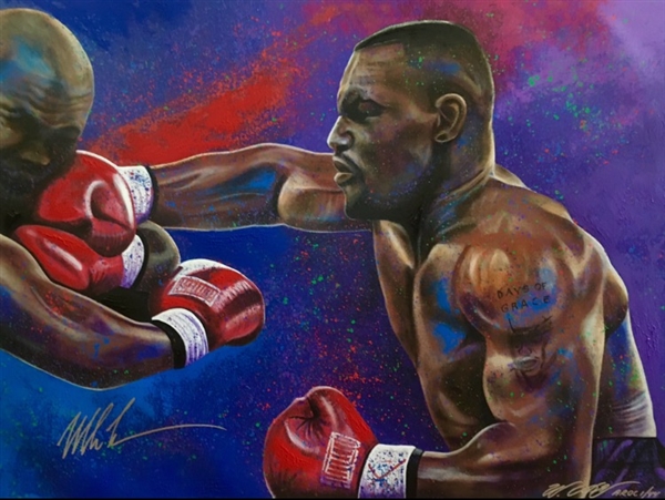 Mike Tyson Signed 30x40" Limited Edition #d Art Embellished Print by Legendary Artist Bill Lopa