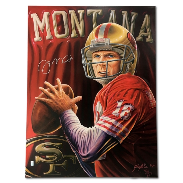 Joe Montana Signed 40x30" Hand Painted Art Giclee by John Prince - Only 3 Made! - Stunning! (Montana Holo, Palm Beach)
