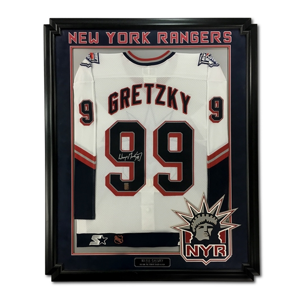 Wayne Gretzky Signed New York Rangers Road Jersey - Elegant 44x35" Frame (Wayne Gretzky Authentic)