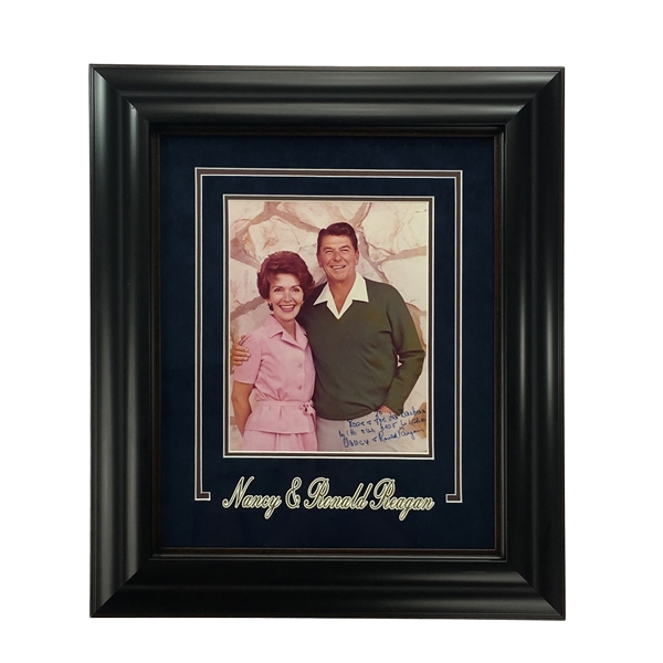 Ronald & Nancy Reagan Signed & Inscribed 8x10 Photo - 18x21" Framed Display (JSA LOA)
