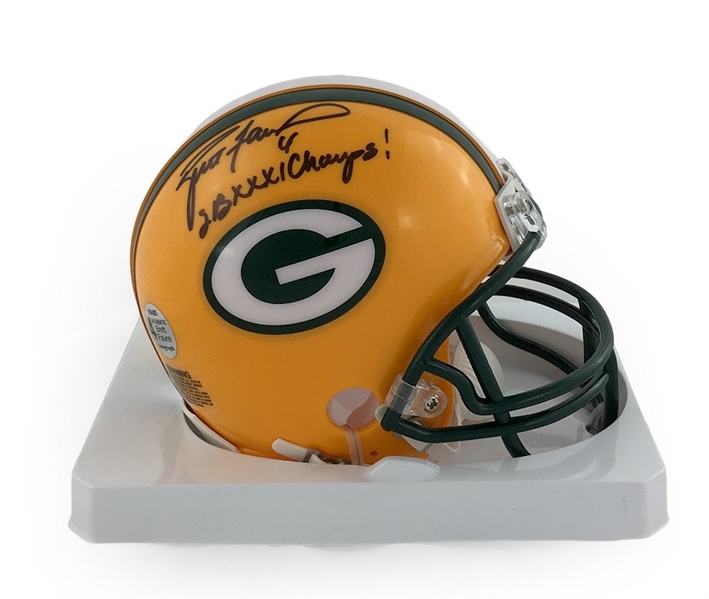 Brett Favre Signed Green Bay Packers Mini Helmet Inscribed "SB XXXI Champs" (Favre LOA)