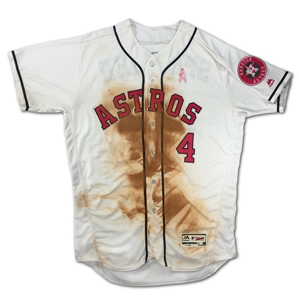George Springer 5/8/2016 Houston Astros Game Used Mothers Day Jersey - Dirty! (MLB Auth)