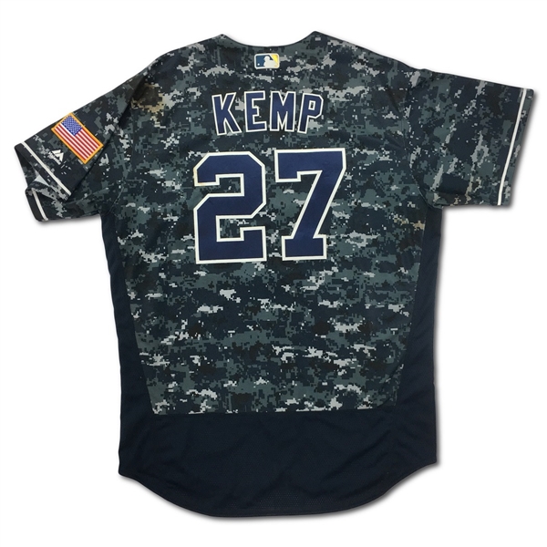 Matt Kemp 5/22/2016 San Diego Padres Game Used Navy Camo Sunday Jersey - 17 Inning Game! (MLB Auth)