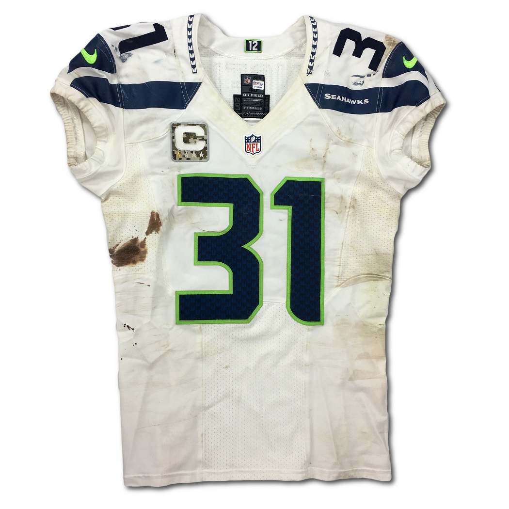 Lot Detail - Kam Chancellor 11/16/2014 Seattle Seahawks Game Used Jersey - w/Camo Patch, Bloody