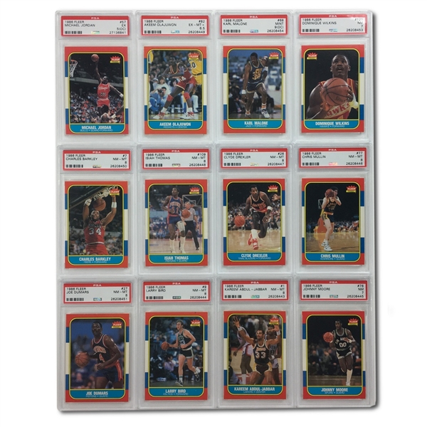 1986 Fleer Complete Basketball Trading Card Set w/Full Sticker Set - Michael Jordan Rookie Graded EX PSA 5