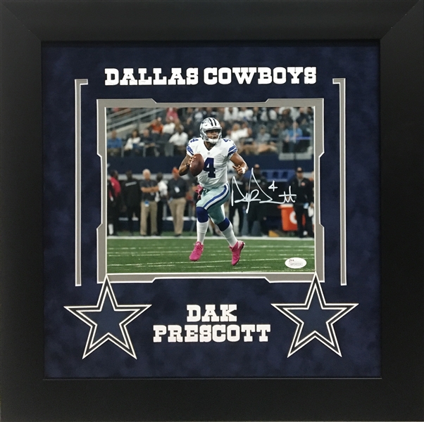 Dak Prescott Signed Photograph w/Framed Cowboys Elegant Display (JSA)