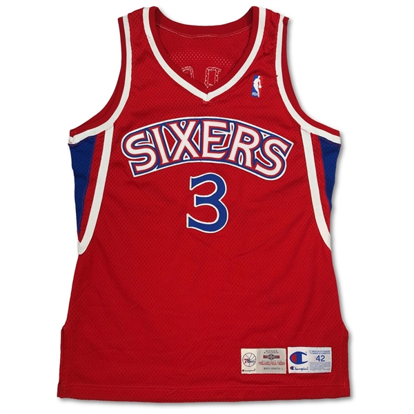 Allen Iverson 1996-97 Philadelphia 76ers Game Used Rookie Road Jersey - Rare NBA Logo, Great Wear (Miedema LOA)