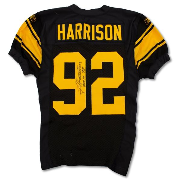 James Harrison 10/26/08 Steelers Game Used & Signed Retro Jersey - 2 Games, Photo Matched, DPOY Season (RGU)