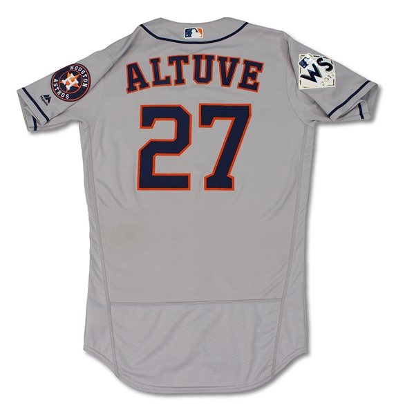 Jose Altuve 10/24/17 Houston Astros Game Used WORLD SERIES Jersey - 1st WS Hit, 2017 MVP, Photo Matched (MLB Auth)