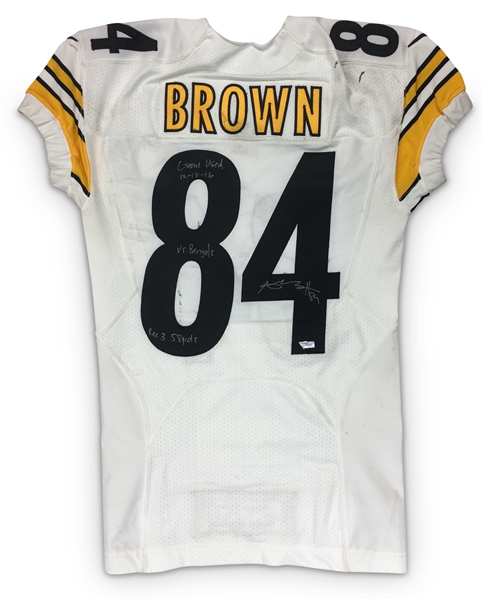 Antonio Brown Photo Matched 12/18/2016 Pittsburgh Steelers Game Worn & Signed Road Jersey (Brown/Fanatics COA)