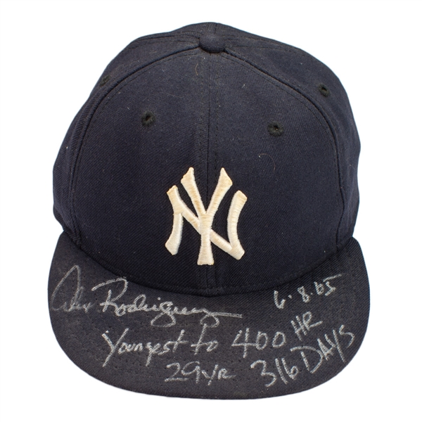 Alex Rodriguez HOMERUN #400 2005 New York Yankees Game Worn, Signed & Inscribed Batting Glove & Cap (A-Rod LOA)