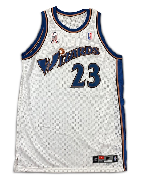 Michael Jordan 2001-02 Washington Wizards Game Used Home Jersey - 9/11 Ribbon