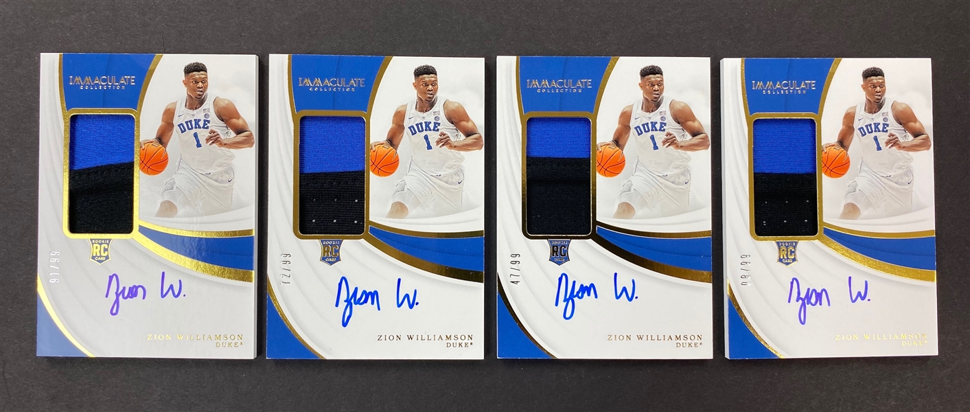 (4) Zion Williamson 2019-20 Panini Immaculate Rookie Auto Patch #d to 99