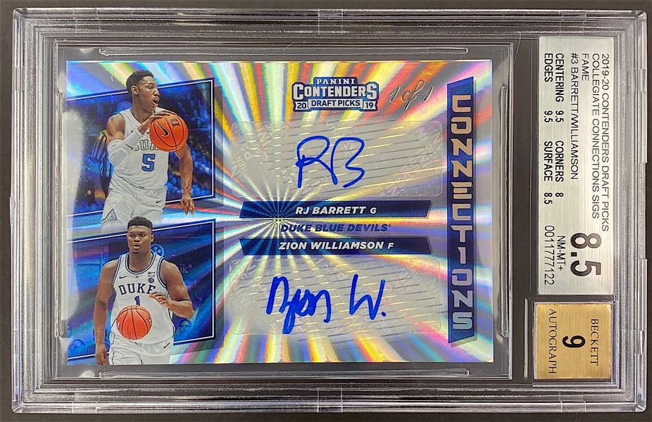 2019-20 Zion Williamson & RJ Barrett Contenders Connections 1/1 Dual Rookie Auto graded BGS 8.5 - Only One in Existence! 