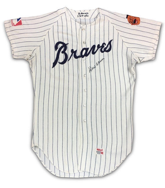 Hank Aaron 6/21/1969 Atlanta Braves Game Used Home Jersey - Iconic Aaron/Mantle/Mays Photo Match! A+ Original Condition (MEARS A10, Meigray,RGU)