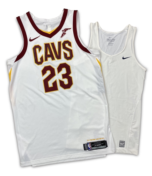 LeBron James 2017-18 Cleveland Cavaliers Game Worn Jersey & Undershirt (GF LOA) Bron wore this Style for One Season Only!