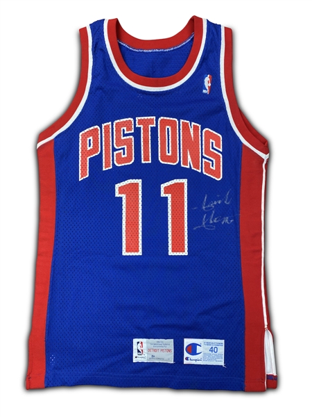 Isaiah Thomas 1992-93 Detroit Pistons Team Issued Signed Home Jersey (MEARS LOA, PSA)