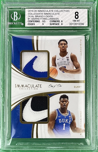 2019-20 Panini Immaculate Collegiate Zion Williamson / RJ Barrett "Dual Brand Logos" Rookie Card #1 - BGS NM-MN 8 - Stamped "One of One"