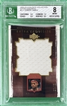 2003-04 UD Exquisite Collection "Extra Exquisite" #LJ LeBron James Game Used Jersey Rookie Card (#07/75) - BGS NM-MT 8