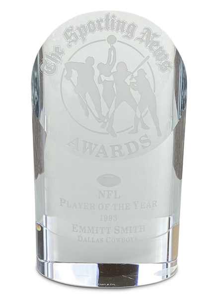 1993 Emmitt Smith Sporting News Player of the Year "Tiffany Co." MVP Trophy - E. Smith LOA - 1 of 4 Sanctioned NFL MVP Awards