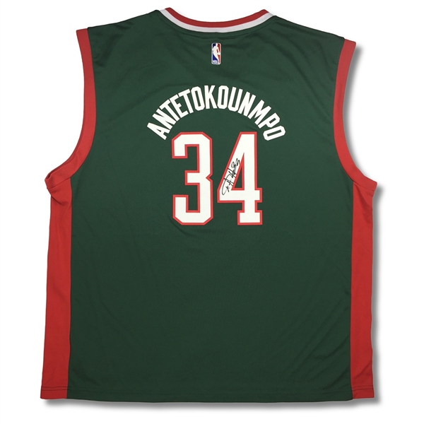 Giannis Antetokounmpo Autographed Milwaukee Bucks Replica Adidas NBA Jersey (Giannis Coa) Size XXL 