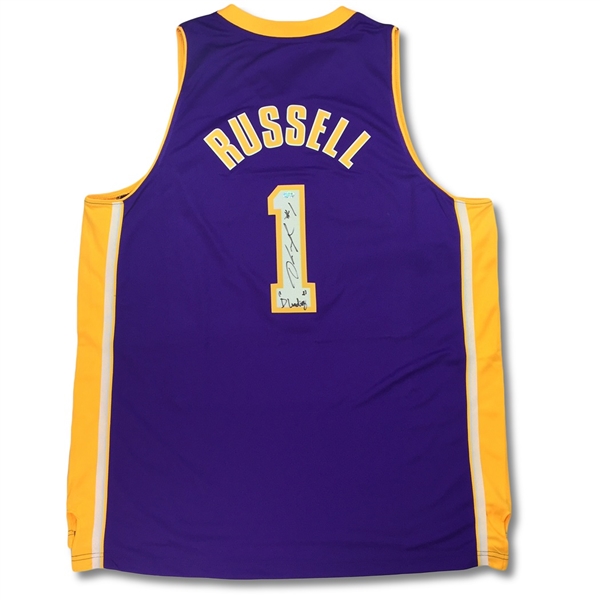 D’Angelo Russell Autographed Lakers Rookie Away Jersey w/"D Loading" Inscription (Russell LOA) 