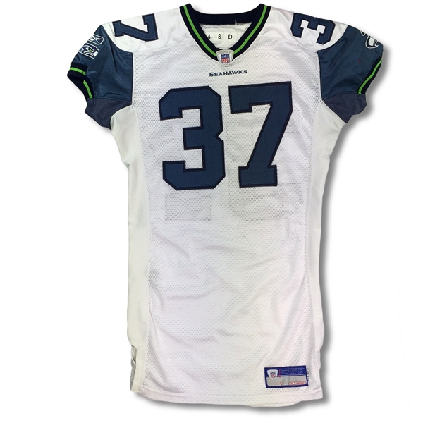 Shaun Alexander 2004  Seattle Seahawks Game Worn Jersey - Photo Match, Great Use, 5 Repairs (Seahawks COA)