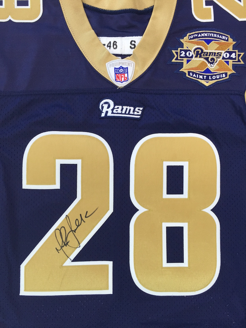Lot - 2002 Marshall Faulk Game Used St. Louis Rams Football Jersey