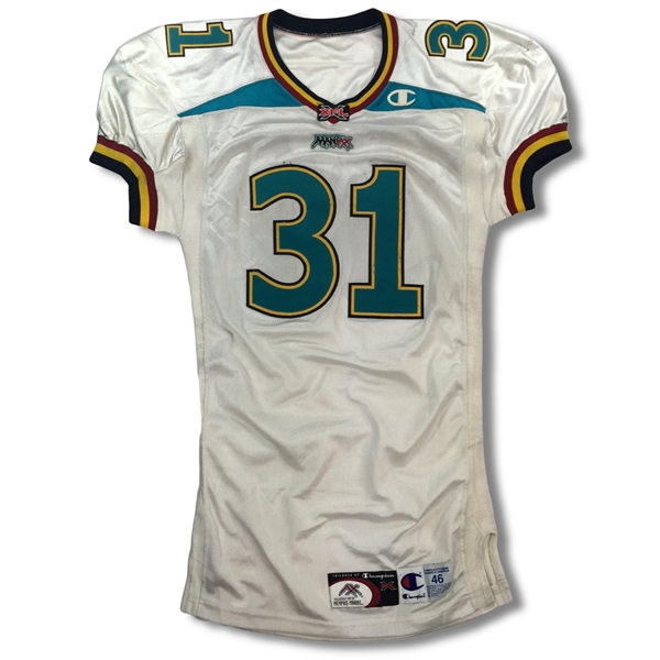 Rashaan Salaam 2001 XFL Memphis Maniax Game Worn Jersey (6 Repairs, 94 Heisman Winner)