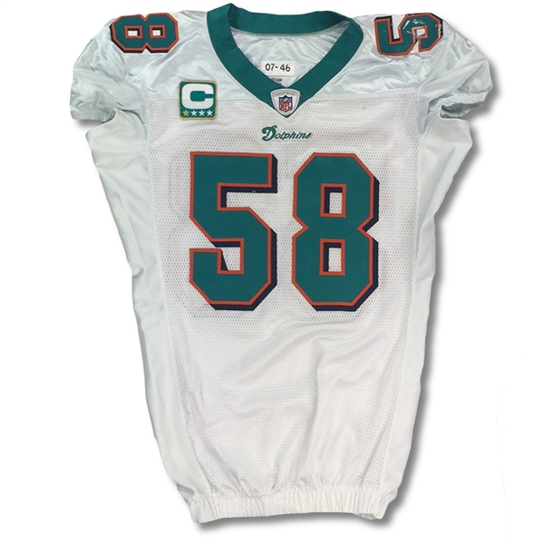 Karlos Dansby 2010 Miami Dolphins Game Worn Jersey - 4 Repairs, 1st game as a Dolphin (Dolphins COA, NFL COA)