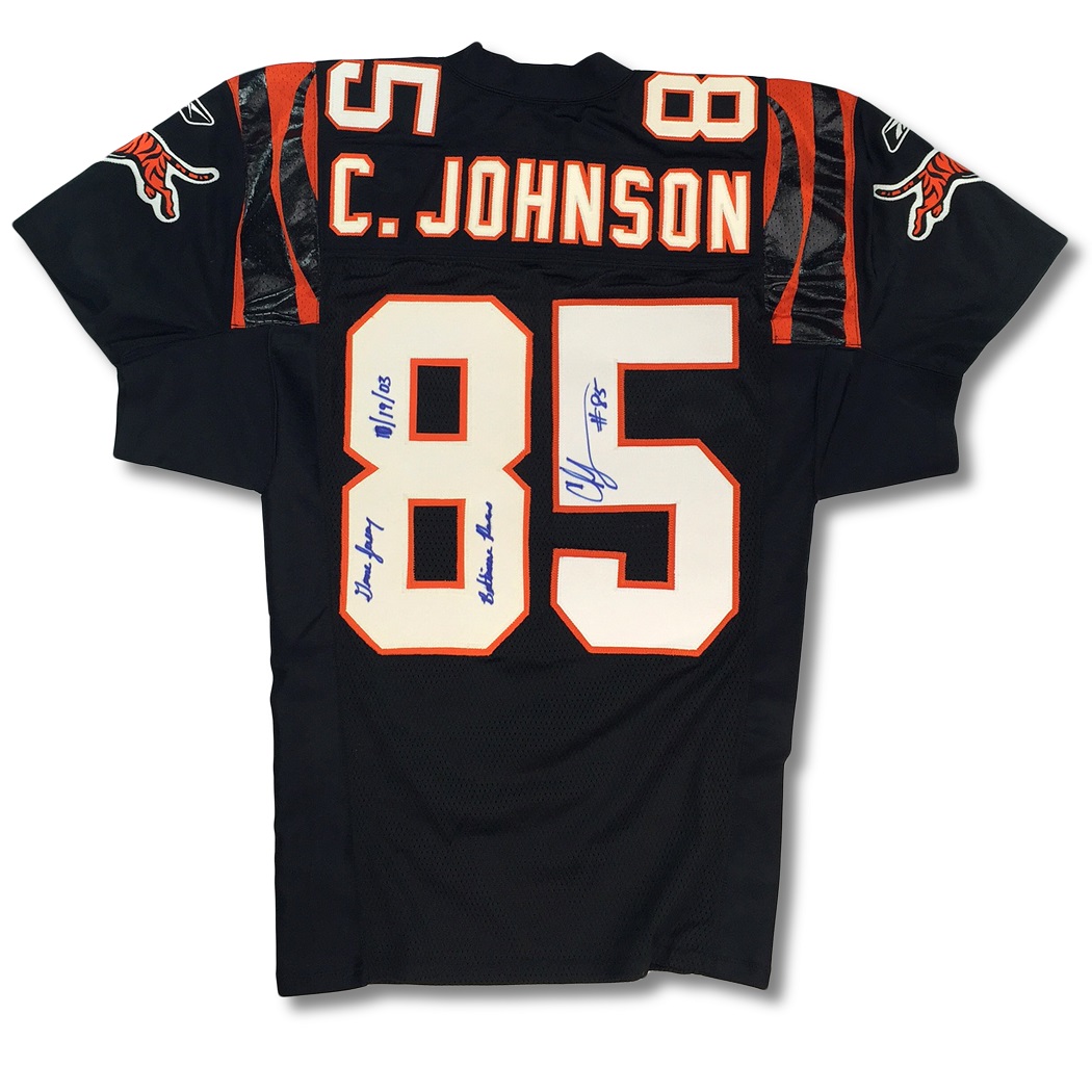 Lot Detail - Chad Johnson 2003 Cincinnati Bengals Game Worn & Autographed  Jersey - 130yds, 82yd TD! (C. Johnson LOA)