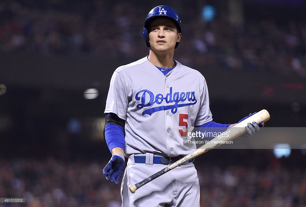 Corey Seager of the Los Angeles Dodgers bats against the Washington  Nationals during the fifth inning in game…