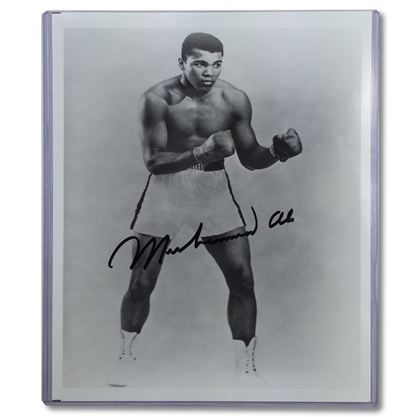 Muhammad Ali Autographed 8x10" Black and White Photograph - Large Signature (JSA)