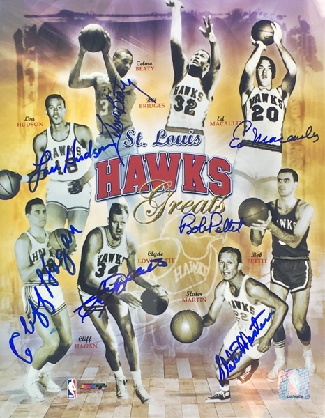 St. Louis Hawks Team Autographed 11x14" Photograph - 7 Signatures - Beaty, Petit, Hudson (Beaty LOA)