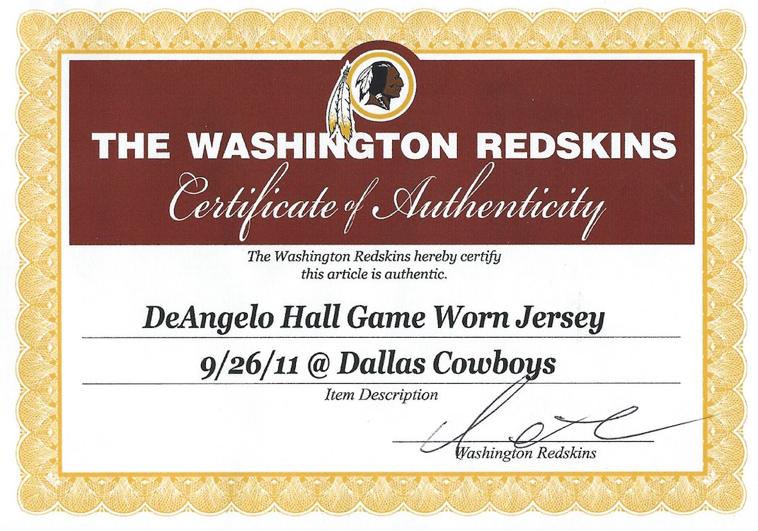 Lot Detail - 2009 DeAngelo Hall Game Worn Washington Redskins