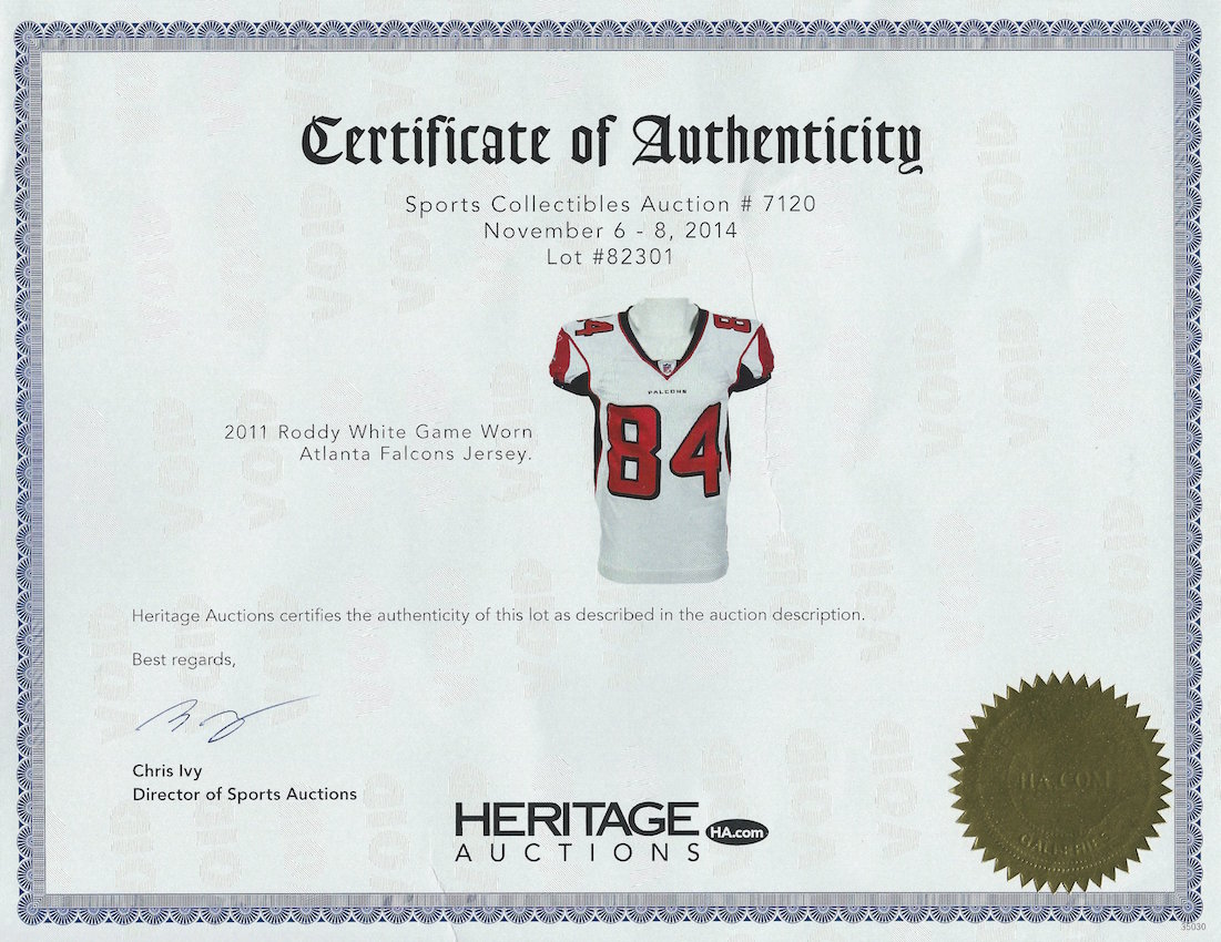 Lot Detail - Roddy White 2011 Atlanta Falcons Game Worn & Autographed Jersey