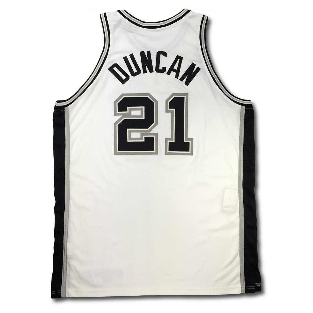 Lot Detail - 2002-03 Tim Duncan San Antonio Spurs NBA Playoffs Game-Used &  Autographed Road Jersey (JSA • Photo-Matched To Confrence Finals + SI Cover  • Prepped For Finals • Championship & League MVP Season)