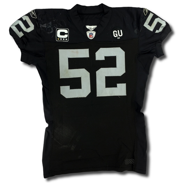 Kirk Morrison 2008 Oakland Raiders Game Used Jersey - Tremendous Use & Repairs (Raiders COA)